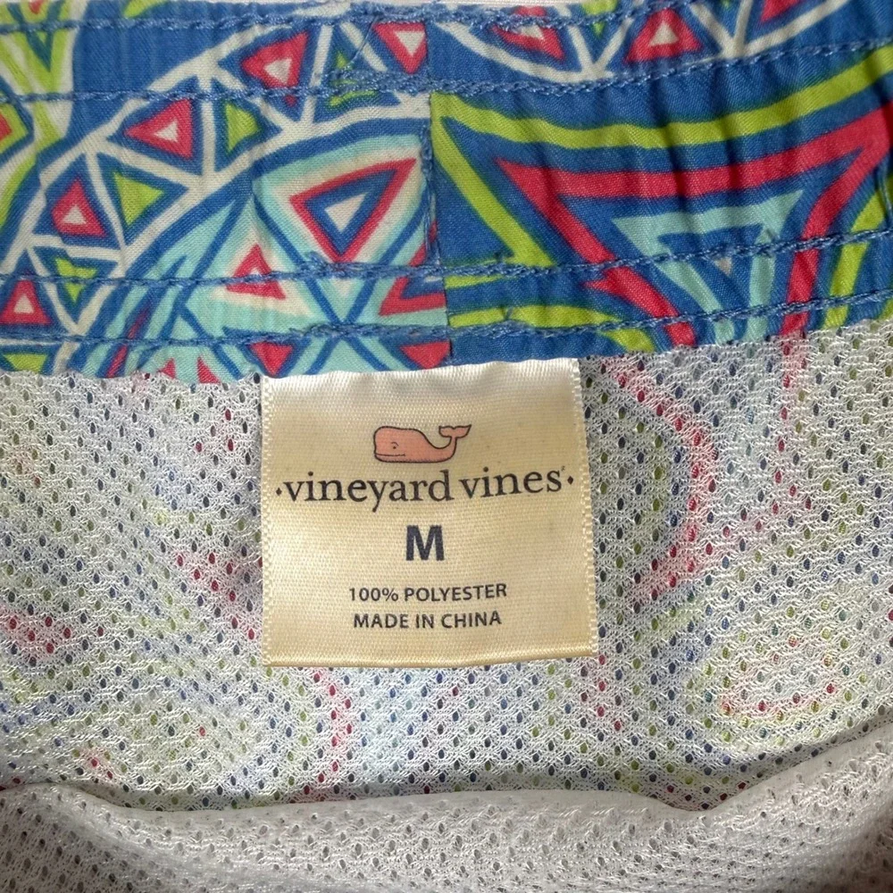 Vineyard Vines Mens Medium Blue Geometric Sea Turtle Print Swim Trunks READ XL